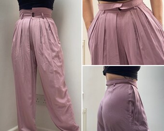 Vintage 1980s lilac mauve high waisted trousers size 8 10 Uk waist 28“