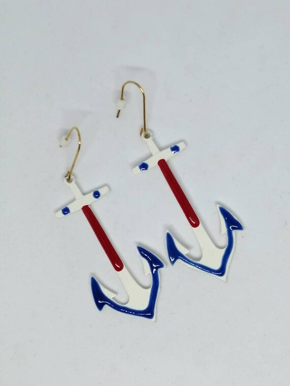 Vintage 1980s Nautical Anchor Earrings