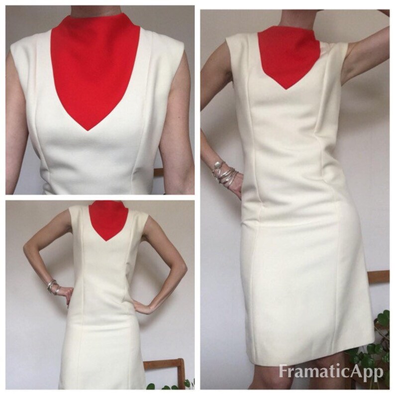 1960s Vintage Mod Shift Dress Red Cream Structured Uk 10 Etsy