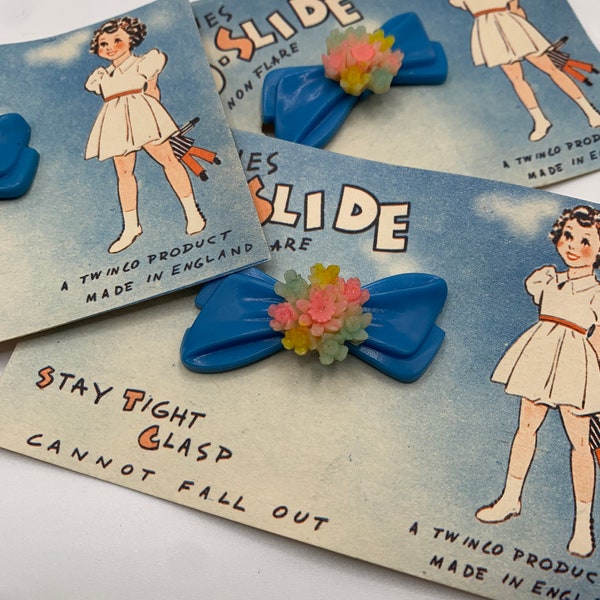 Small blue bow hair clip, flower detail, cute, job lot, bulk buy, wholesale, x 10 vintage
