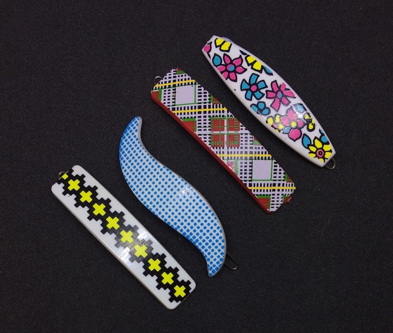 Vintage Colourful Patterned Hair Clips Slides Barrettes