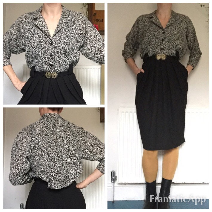 Image of S Monochrome Floral High Waisted Pencil Skirt Dress Uk