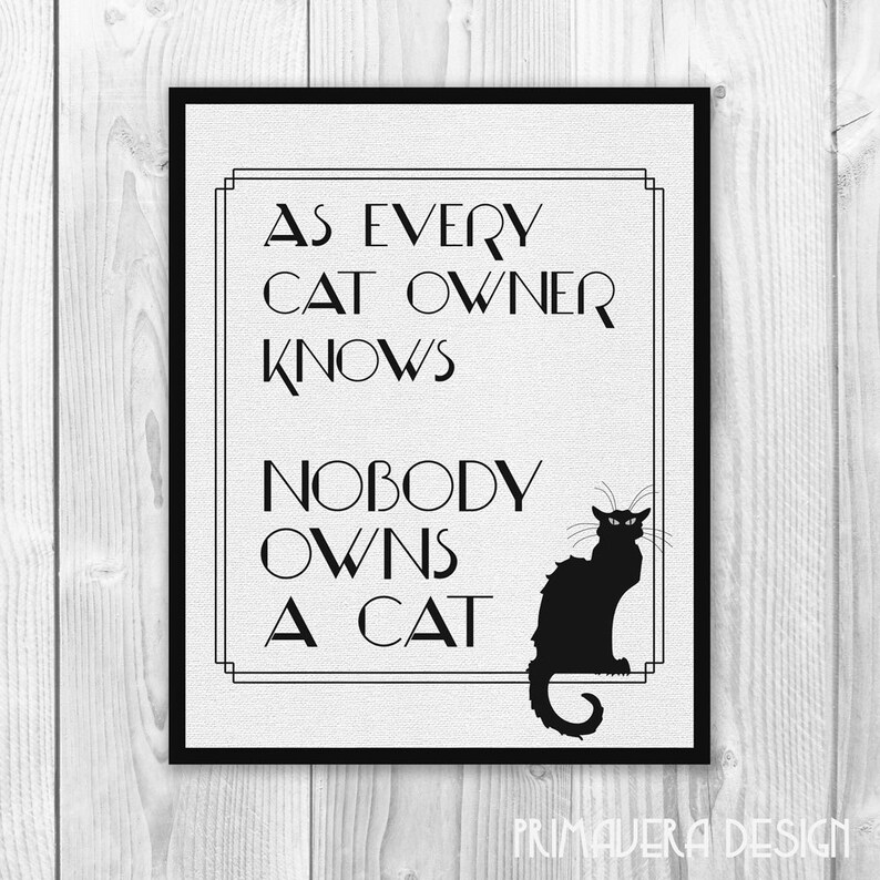 Printable quote cat art typography print black and white Etsy