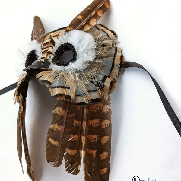 Brown Owl Masquerade Mask - Bird Costume Party Eyemask - Venetian Feather Mask