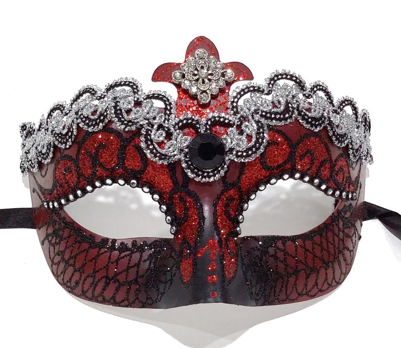 Queen of Hearts Masquerade Mask Red Black & Silver Eyemask - Etsy