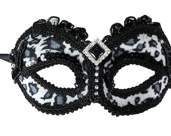 Black & White Leopard Masquerade Mask - Costume Party Eyemask - Venetian Mask