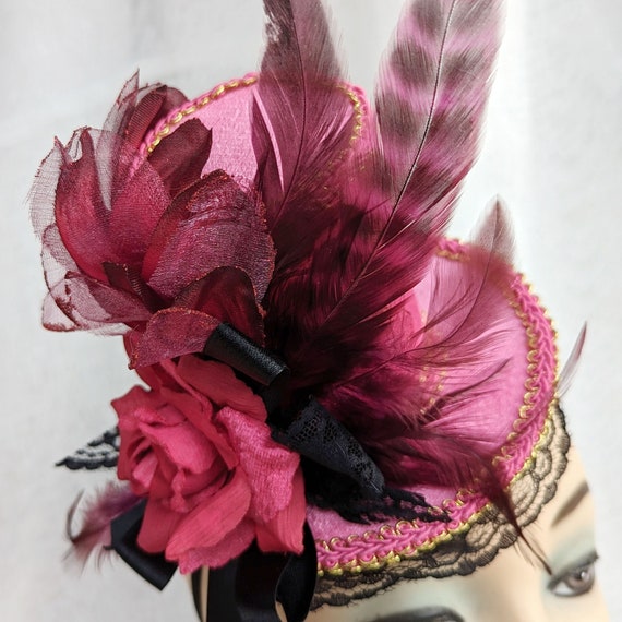 New Fashion Pink Lace Flower Top Hat New Fashion Pink Lace Flower Top Hat