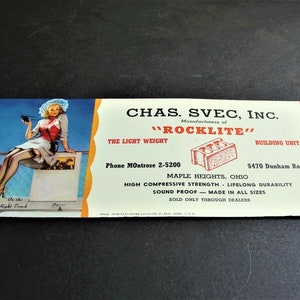 1950s Advertising Art Print Pin Up Girl -On the Right Track-Charles Svec Inc., Manufacturers of Rock lite, Maple Heights, OH.