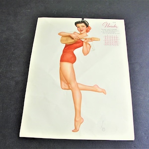 Beautiful Girl Risqué- November 1946, Original Calendar Page by Famed Pin-Up Artist Alberto Vargas.