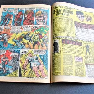 May include: A comic book cover featuring a group of superheroes in action. The cover is in color and features a variety of characters, including a man in a red suit, a man in a blue suit, and a woman in a green suit. The cover also features the text "Amazing Illusions X-Ray Vision Instantly!" and "I'll Make You a Master of Karate!"