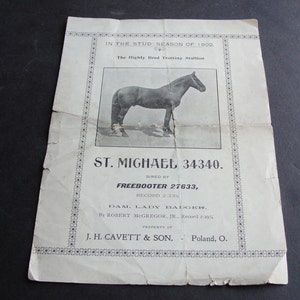 1902 Vintage -The Highly Trotting Stallion- St. Michael 34330- Stud Season (4) Pages Brochure- Fee Folder. RARE!
