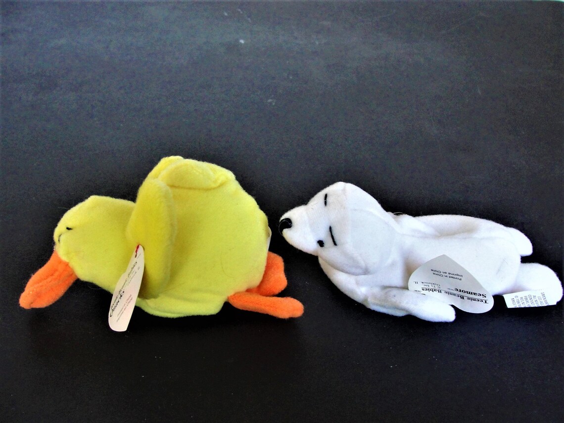 Quacks the Duck Ty Teenie Beanie Babies Mcdonalds 1996 and Seamore the