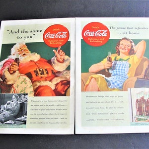 Vintage-1930s Coca-Cola &quot; The pause that refreshes... at home. And the same to you.” Set of (2) Magazine Page Advertisement Prints.