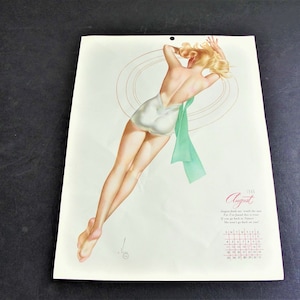 Beautiful Girl Risqué- August 1946, Original Calendar Page by Famed Pin-Up Artist Alberto Vargas.
