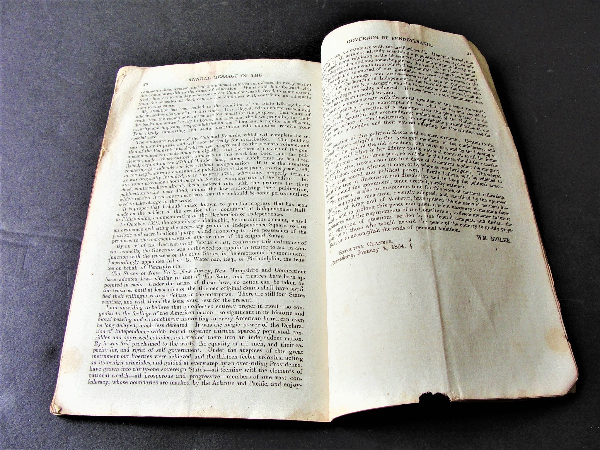 Message of Governor William Bigler of Pennsylvania, to the Legislature