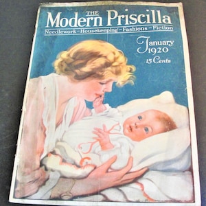 The Modern Priscilla - Needlework, Housekeeping, Fashions, Fiction- Illustrated Cover-January, 1920 Monthly Magazine. afbeelding 1