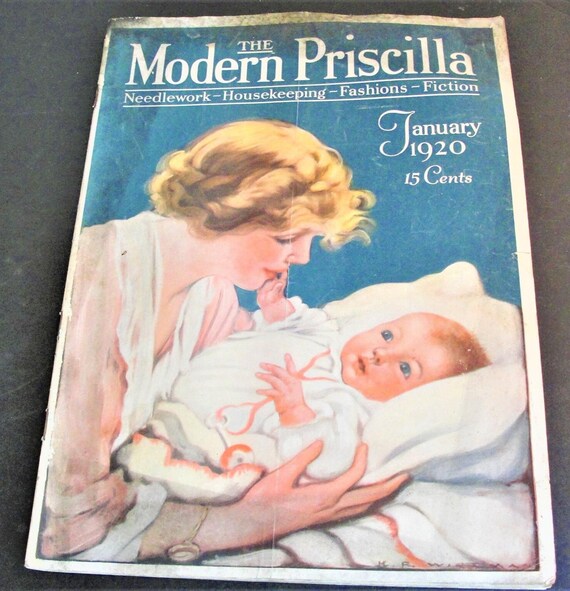 The Modern Priscilla - Needlework, Housekeeping, Fashions, Fiction- Illustrated Cover-January, 1920 Monthly Magazine.