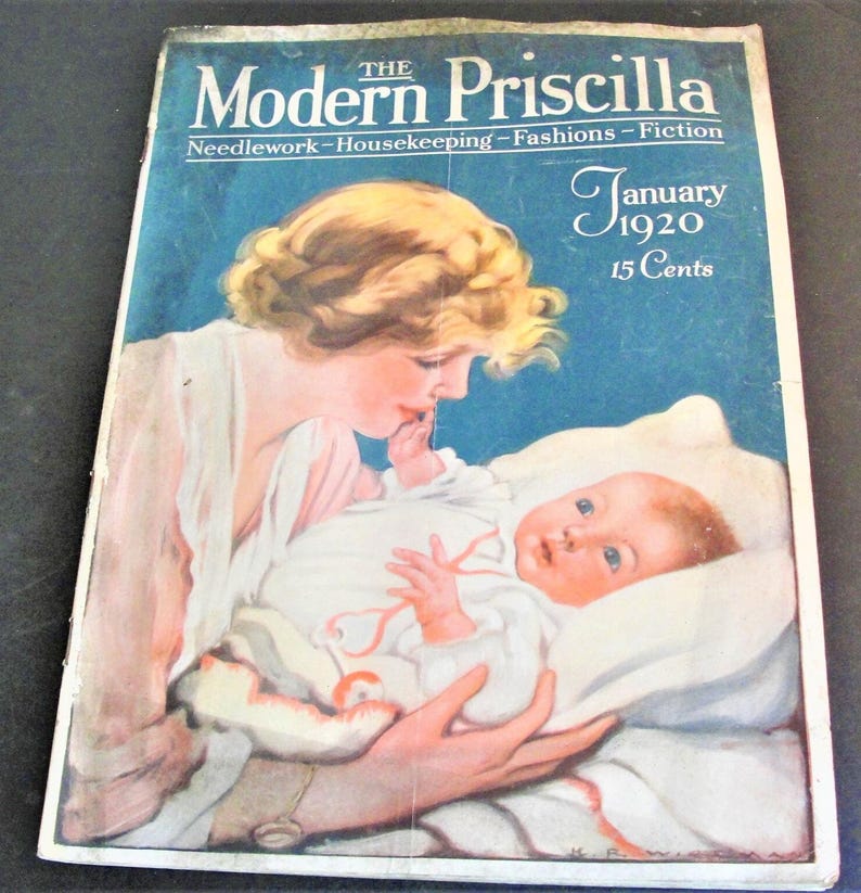 The Modern Priscilla - Needlework, Housekeeping, Fashions, Fiction- Illustrated Cover-January, 1920 Monthly Magazine. afbeelding 1