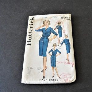 Butterick 9939 -Women Misses&#39; Slimliner Dress. Bonus basic dress in half Sizes-Size 16-1/2 Bust 37-Sewing Printed Pattern, 1960s Complete.