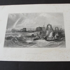 1870s Original Print -Brighthelmston Maritime SHIPS-Steel plate engraving based on the painting of William J. Turner-Engraved by G. Cooke.