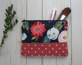 Floral Bag Make Up Pouch Floral Zipper Bag Friends Gift Flat Make up Bag Small Zipper Bag Bridesmaid Gift