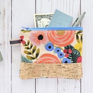 Rifle Paper Co. Zipper Pouch. English Garden Floral and Cork. Zipper Pouch. Small Zipper Bag. Friend Gift. Floral Zipper Pouch