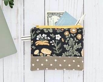 Floral Zipper Bag. Small Pouch. Purse Organizer