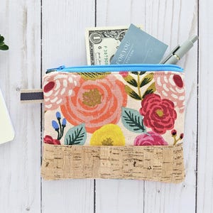 Rifle Paper Co. Zipper Pouch. English Garden Floral and Cork. Zipper Pouch. Small Zipper Bag. Friend Gift. Floral Zipper Pouch