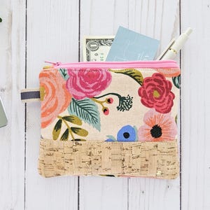 Rifle Paper Co. Zipper Pouch. English Garden Floral and Cork. Zipper Pouch. Small Zipper Bag. Friend Gift. Floral Zipper Pouch