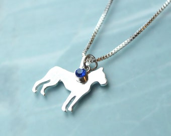Boxer Necklace Silver Plated - Boxer Owner Gift, Bully Breeds, Boxer Lover, Minimalist, Dainty on Box Chain