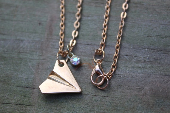 Gold Paper Airplane Necklace Personalized W Birthstone Charm Travel Taylor Swift Inspired Aviation Modern Geometric Etsy