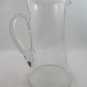 Vintage Rare Tankard Pitcher Pressed Clear Glass Attached Handle Pour Spout Circa Early 19th Century 9.25&quot; Tall