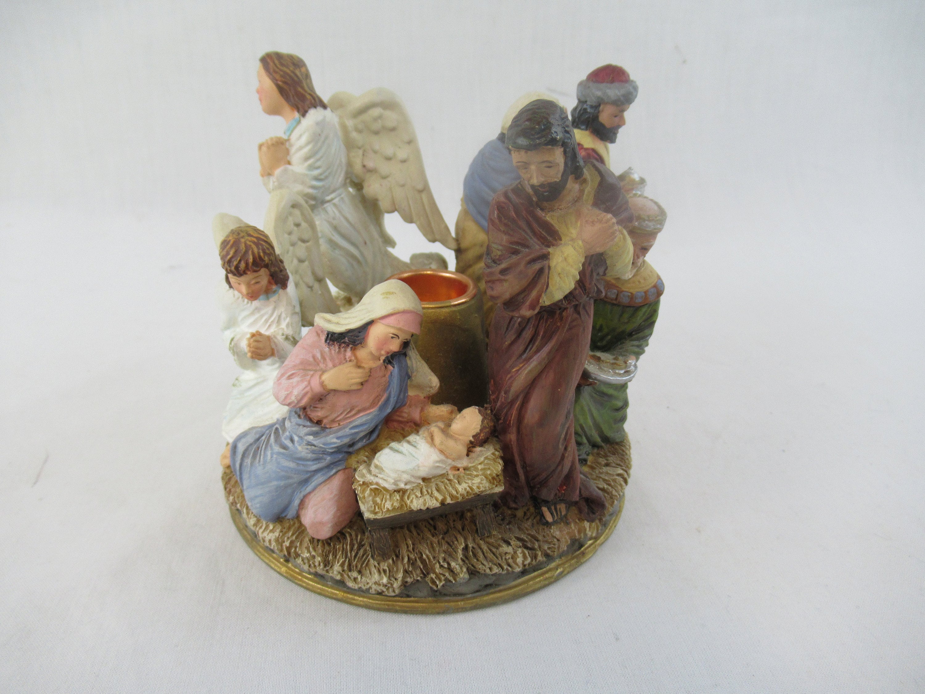 Vintage Nativity Scene Candle Holder Holy Family by Teleflora Christmas