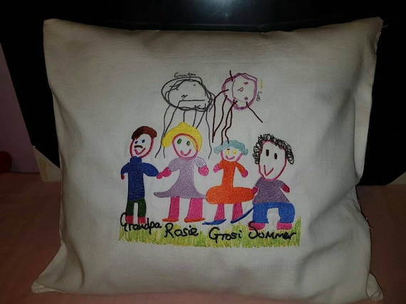 Personalised cushion, Childs drawing. Embroidered so it wont fade like transfers do, Mothers day, present, Christmas,