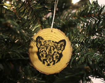 Critter Collection Cougar Puma Panther Catamount American Cat Black Cherry Wood Christmas Ornament Mountain Lion Sitting Ornament