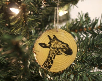 Gold Giraffe Ornament, Wood Ornament, Christmas Gift, Wildlife Ornament, Rustic Ornament, Animal Ornament, Animal Gift, Giraffe Lover Gift