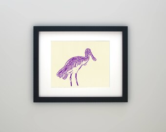 Purple Spoonbill Art, Bird Art, Animal Art, Wildlife Art, Zoo Art, Bird Decor, Animal Decor, Purple Decor, Pink and White, Zoo Gift