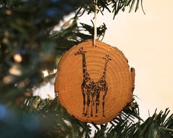 Giraffe Ornament, Wood Ornament, Christmas Gift, Gift for Couple, Rustic Ornament, Animal Ornament, Christmas Tree Decoration