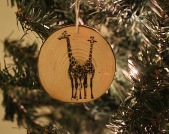 Giraffe Ornament, Wood Ornament, Christmas Gift, Gift for Couple, Rustic Ornament, Animal Ornament, Christmas Tree Decoration