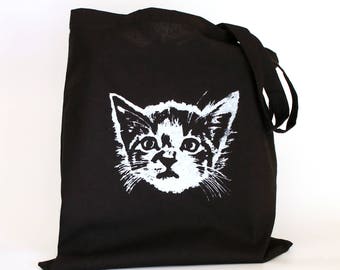 Sac de sac de chaton, sac de sac de chat, sac réutilisable, sac d’épicerie, cadeau d’amoureux de chat, sac animal, sac de marché, cadeau pour elle, sac respectueux de l’environnement, sac noir