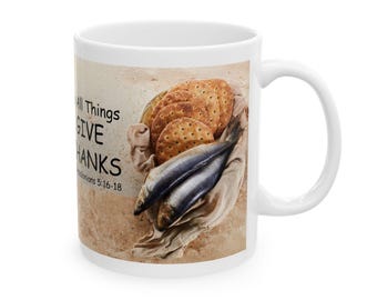 In All Things Give Thanks Bible Verse Mug | Christian Scripture Coffee Cup