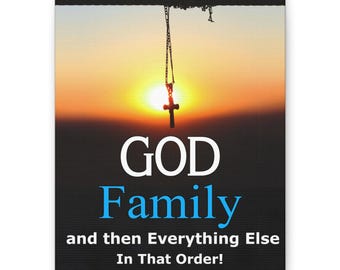 God, Family, Everything Wlse Scripture Wall Art Canvas | Religious Cross Sunset Canvas