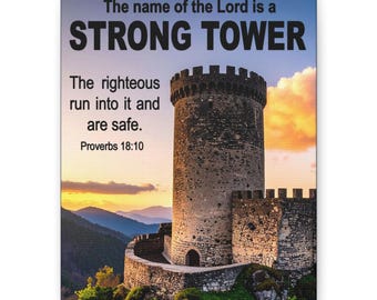 Strong Tower Scripture Canvas, Matte Stretched Canvas Proverbs 18:10