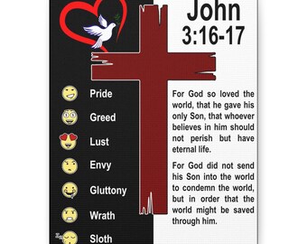 John 3:16-17 | Seven Deadly Sins | Scripture Cross Matte Canvas