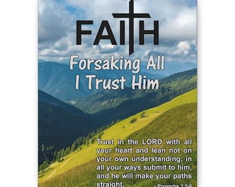 Faith Cross Mountain Landscape Canvas | Forsaking All I Trust Him Scripture Art