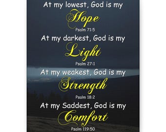 Hope Light Strength Comfort canvas | Inspirational Scripture wall art