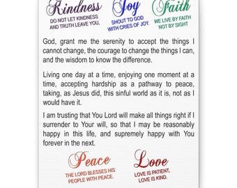 Serenity Prayer Typography Canvas, Stretched Matte Wall Art | Faith Kindness Joy Peace Love