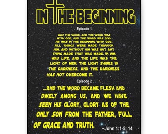 In the Beginning Canvas | Christian Scripture Matthew-Style Starfield