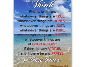 Think on These Things Philippians 4:8 Scripture Wall Art Canvas | Matte Stretched Canvas