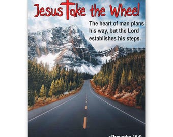 Jesus Take the Wheel Canvas | Scenic Road Christian Wall Art, Proverbs 16:9